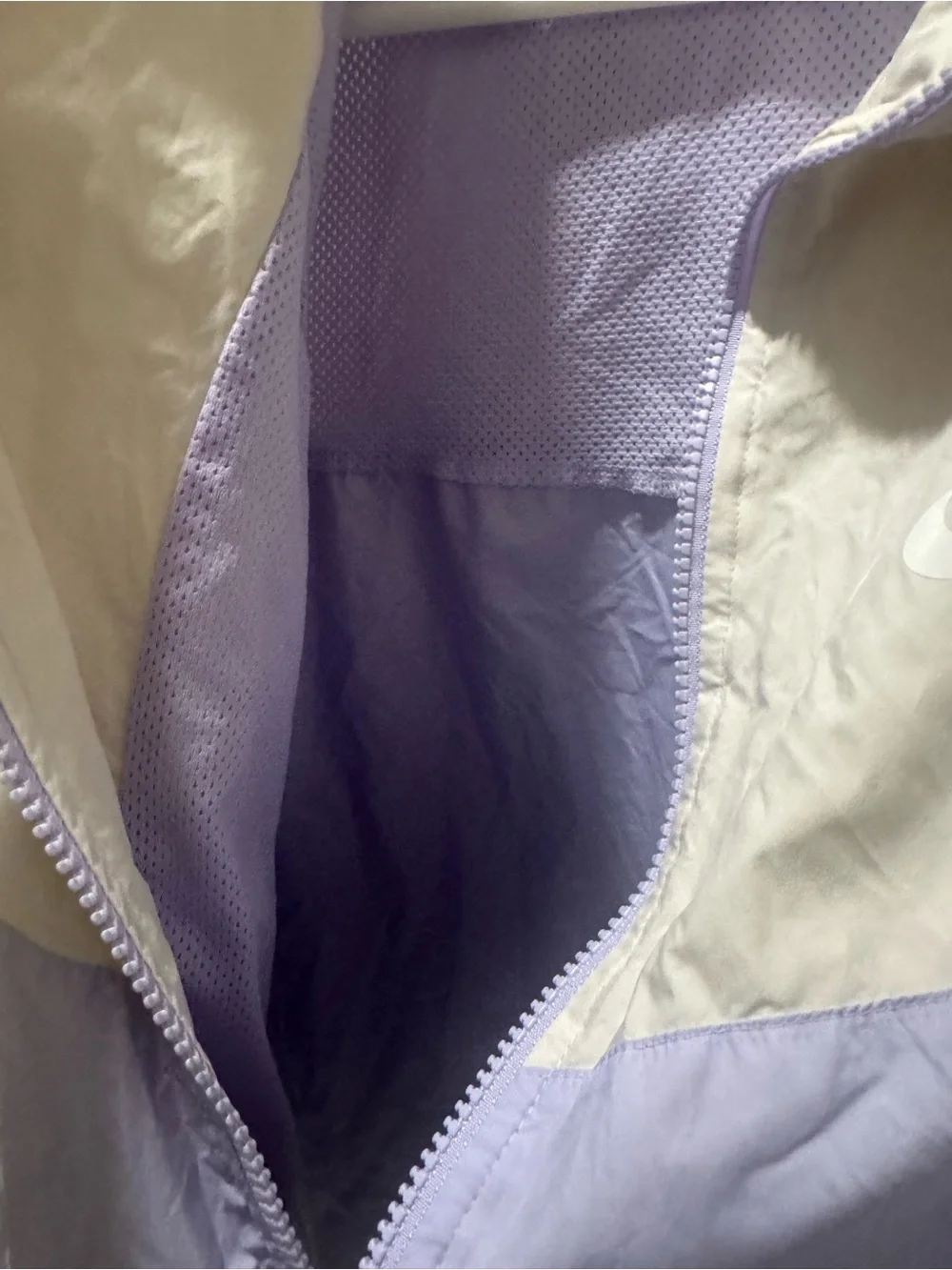 Nike Women's White and Lavender Colorblock Windbreaker Jacket